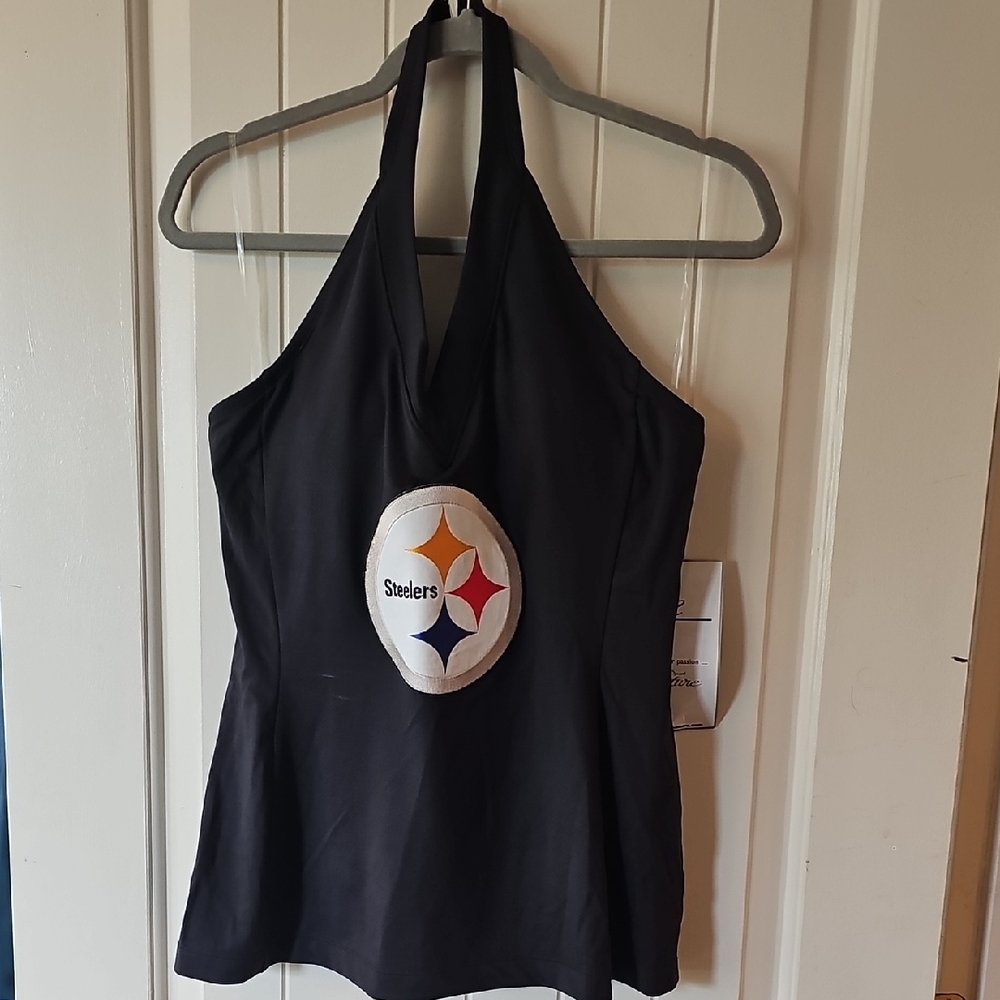 Black Halter Steelers Top with Logo